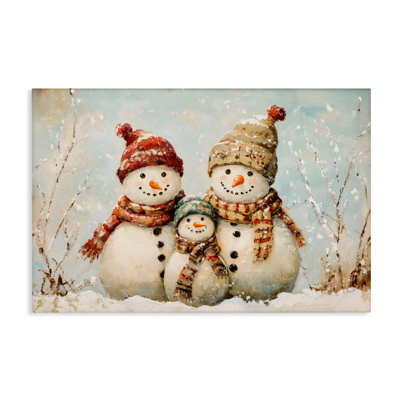 Stupell Industries Snowman Family Of Three Canvas, design by Petal Prints Design